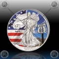 1oz ZDA $1 "Silver Eagle 2014 - ROUTE 66" BARVNI